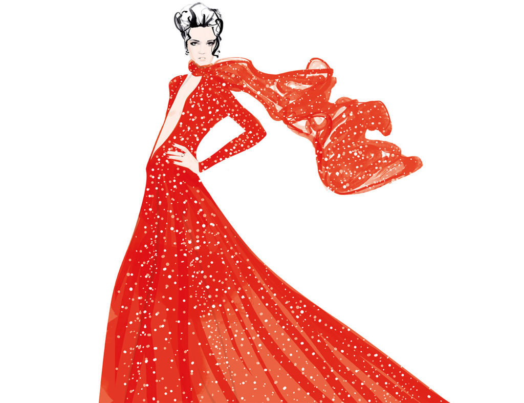 red dress fashion illustration