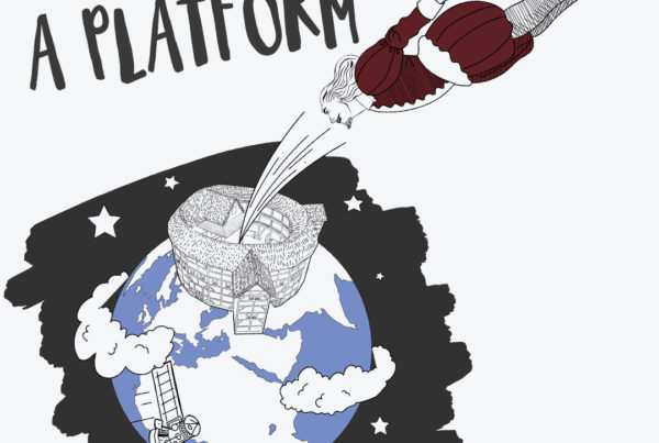 A 2d visualisation of Shakespeare flying into a large globe theatre on top of the planet earth - concept visuals - MattRichardsIllustration.com