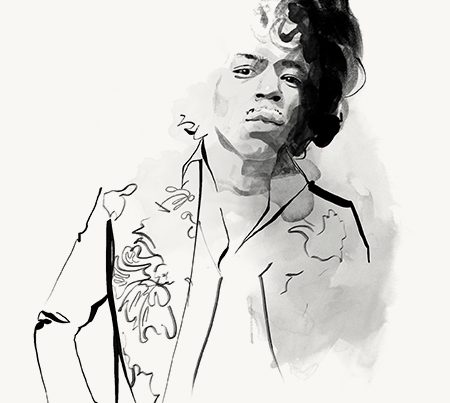 Black & White Ink Portrait of Jimi Hendrix