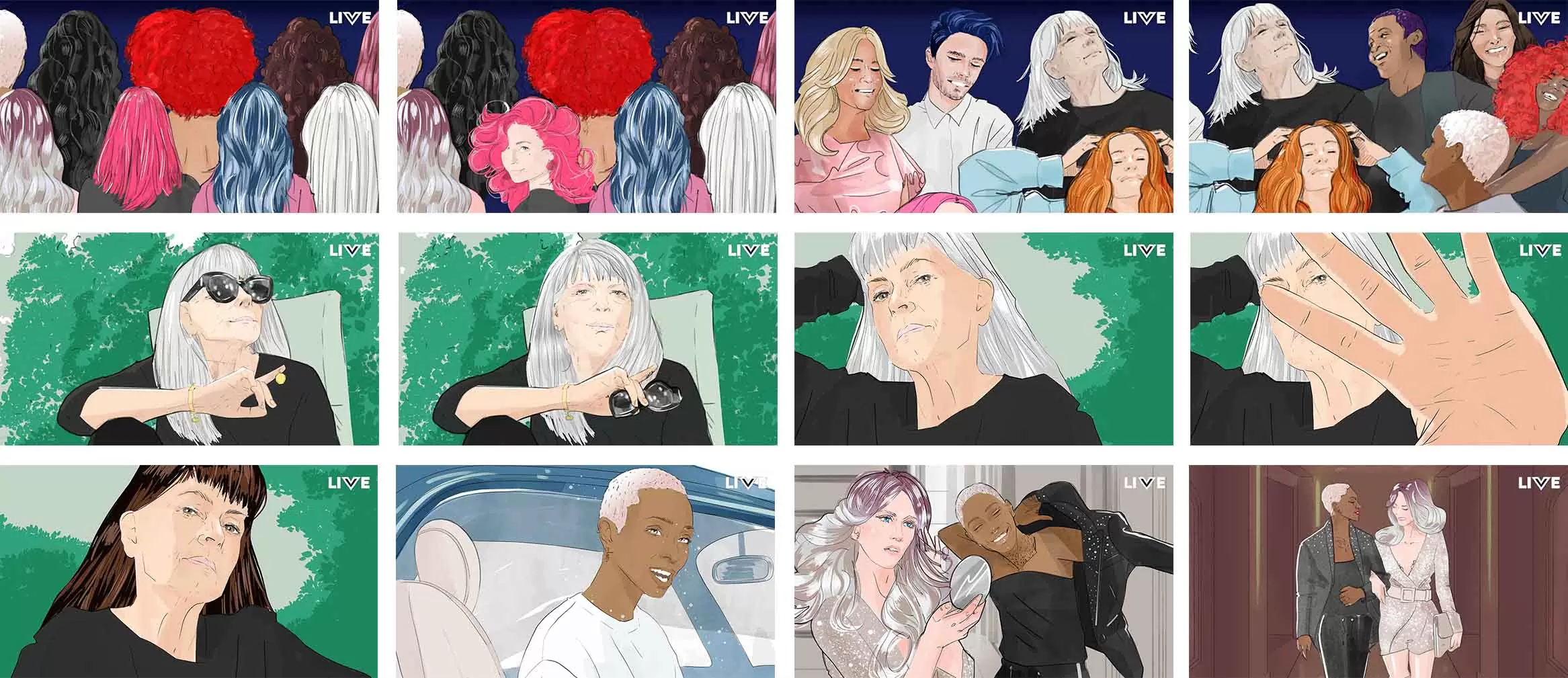 A series of frames from a storyboard for commercials - illustrated by Matt Richards