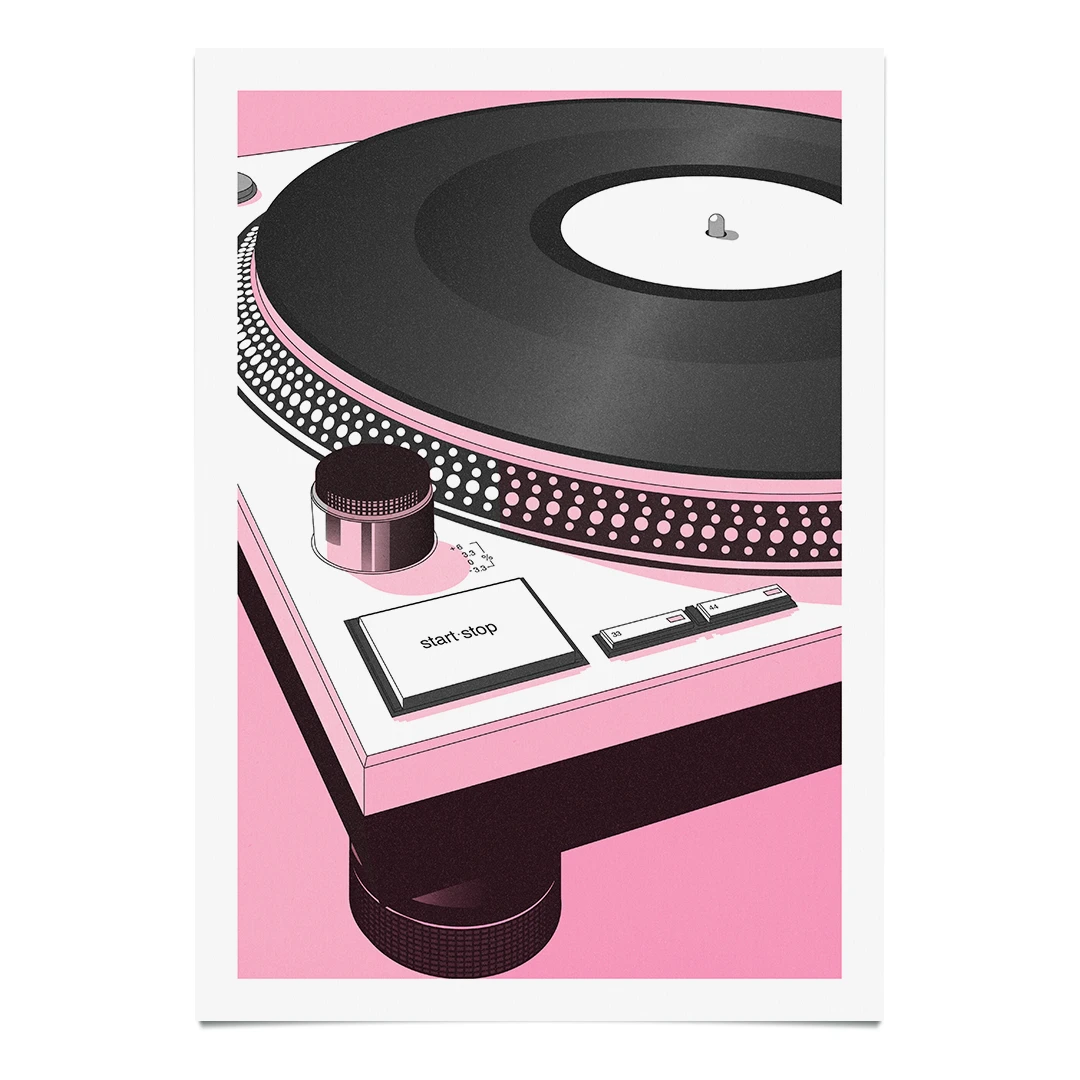 riso print of technics 1200 by illustrator matt richards